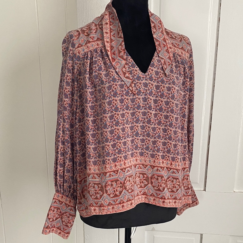 SEA New York Floral Boho Blouse | Size 4 | Long Sleeve V-Neck Printed Top